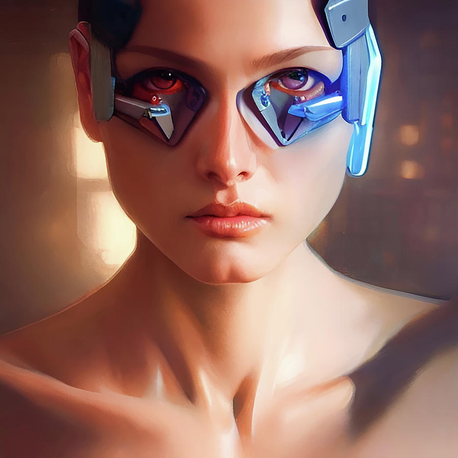 Cyberpunk Woman In A Futuristic Face Portrait Digital Art by Alessandro ...