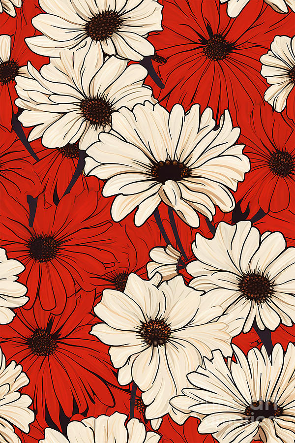 Daisindra - Summer Flowers In White And Red Digital Art