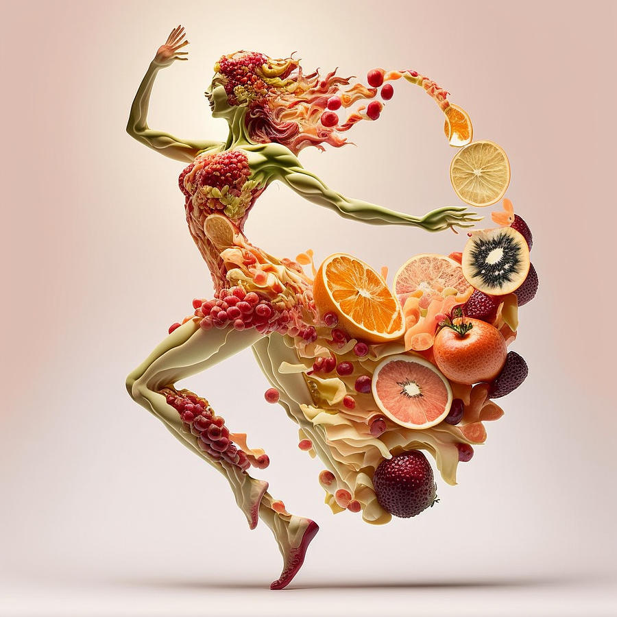 Fantasy Painting - dancing  human  body  art  made  of  fruits by Asar Studios #2 by Celestial Images