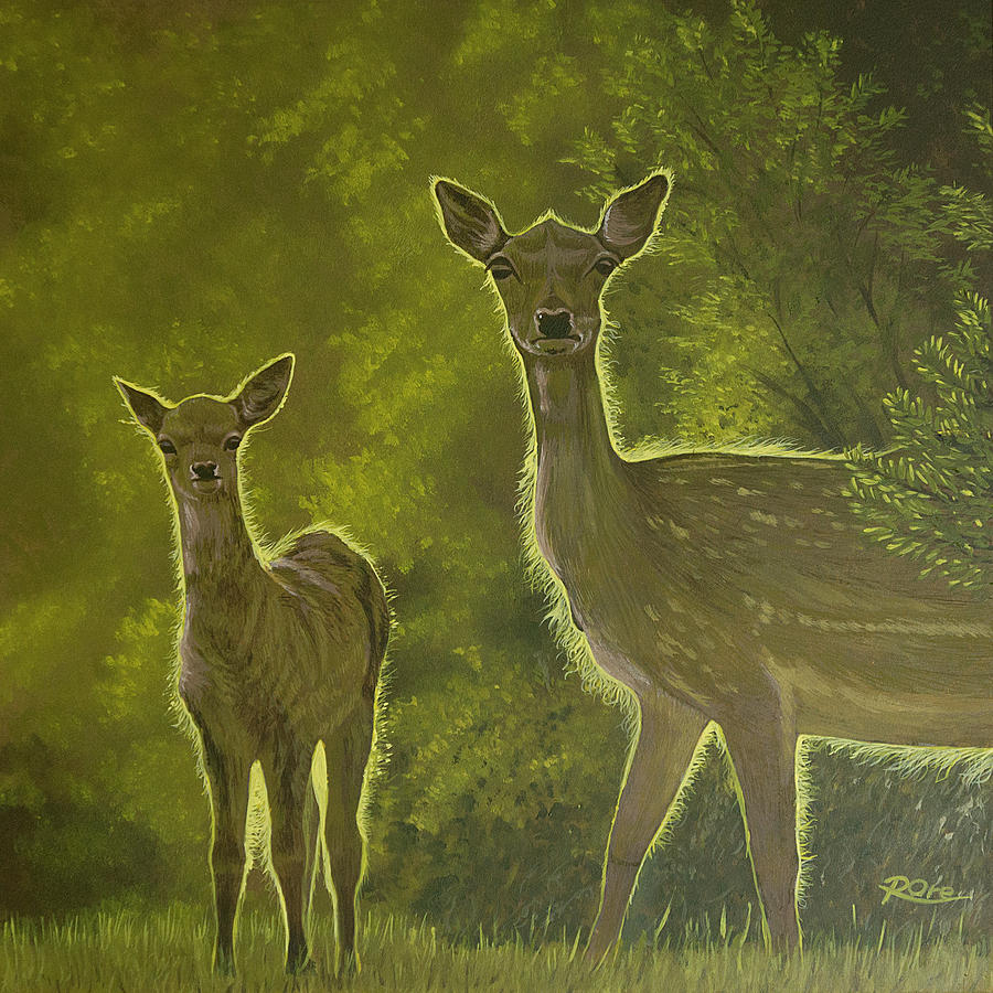 Deer Painting - 2 Deer at Sunset by Raymond Ore Deer Painting - 2 Deer at Sunset by Raymond Ore