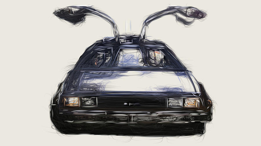 DeLorean DMC 12 Back to the Future Drawing Digital Art by CarsToon