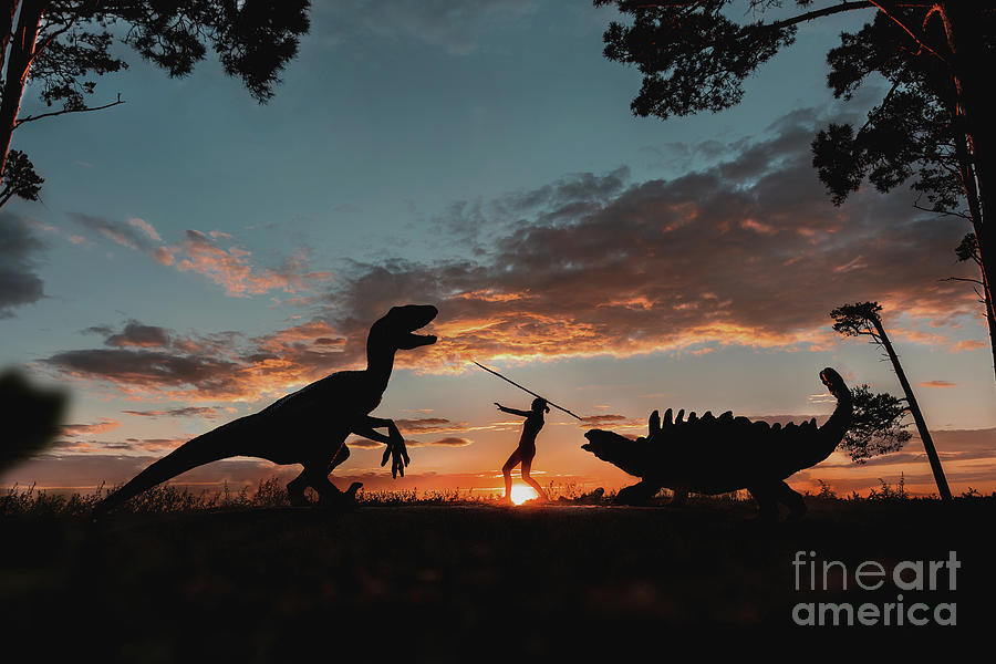 Dinosaurs and a woman Digital Art by Aleksey Yakovenko - Fine Art America