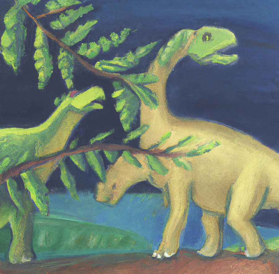 2 Dinosaurs Eating Leafy Trees Digital Art by Cathy Anderson