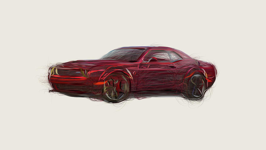 Dodge Challenger SRT Hellcat Widebody Car Drawing Digital Art by