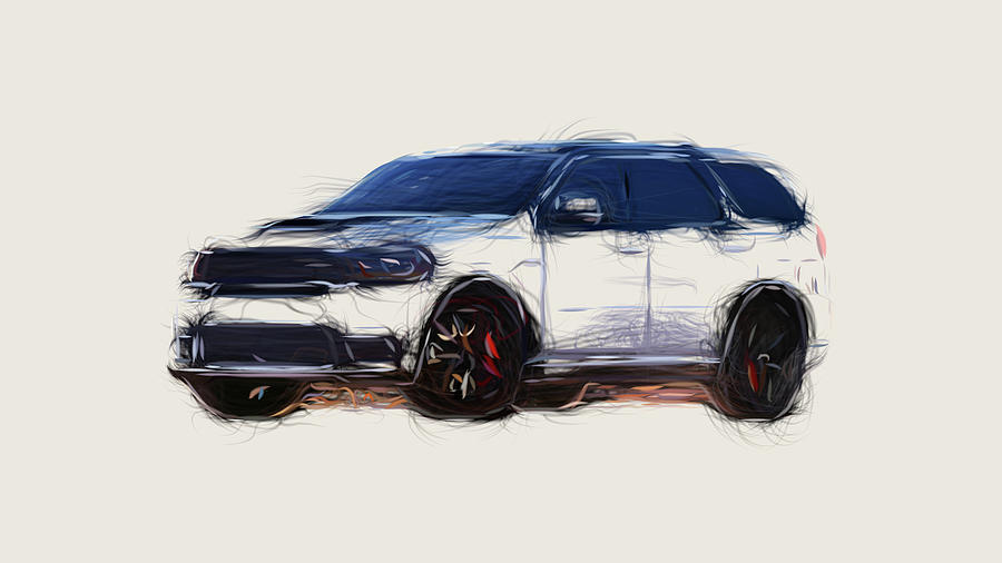 Dodge Durango SRT Car Drawing Digital Art by CarsToon Concept - Fine ...