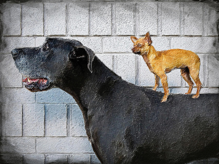 2 Dogs Big Small Chihuahua Great Dane Painting by Tony Rubino