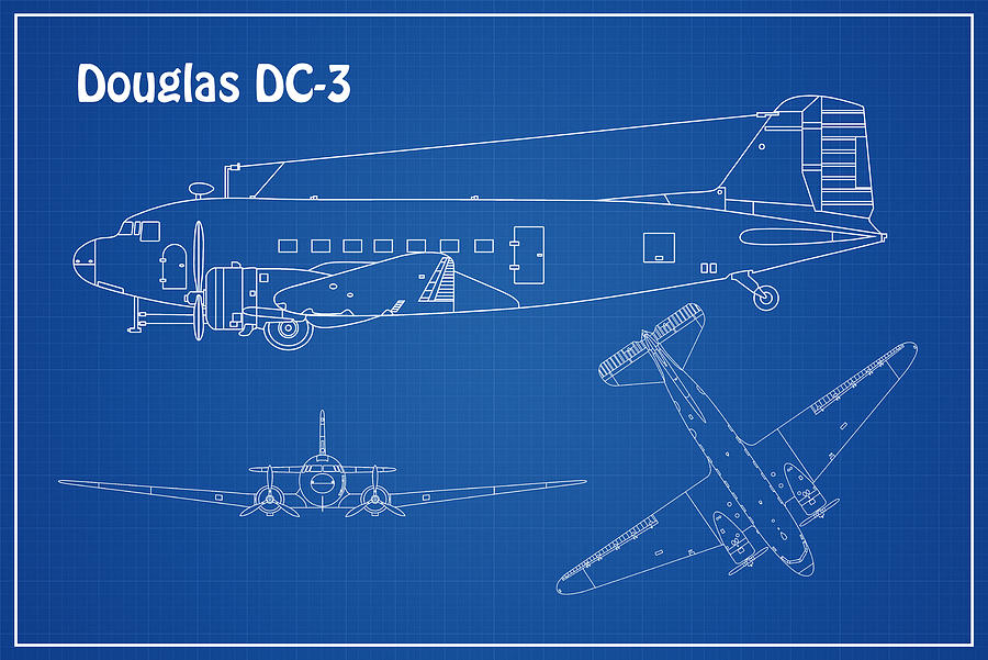 Douglas DC3 Airplane Blueprint. Drawing Plans Schematics A Digital
