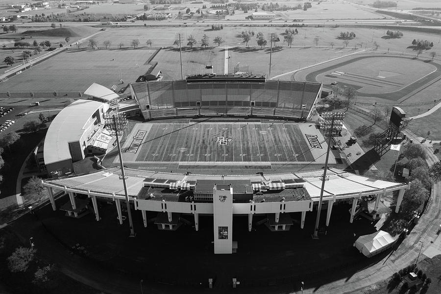 Doyt Perry Stadium at Bowling Green State University in black and white