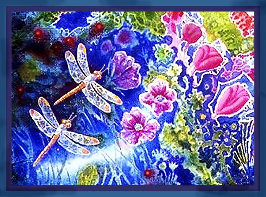 DRAGONFLIES and FLOWERS  Mixed Media by Hartmut Jager