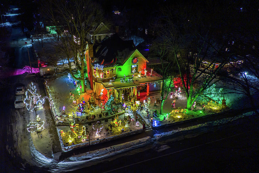 Drone Aerial Pictures Over Stillwater Minnesota Holiday Lights