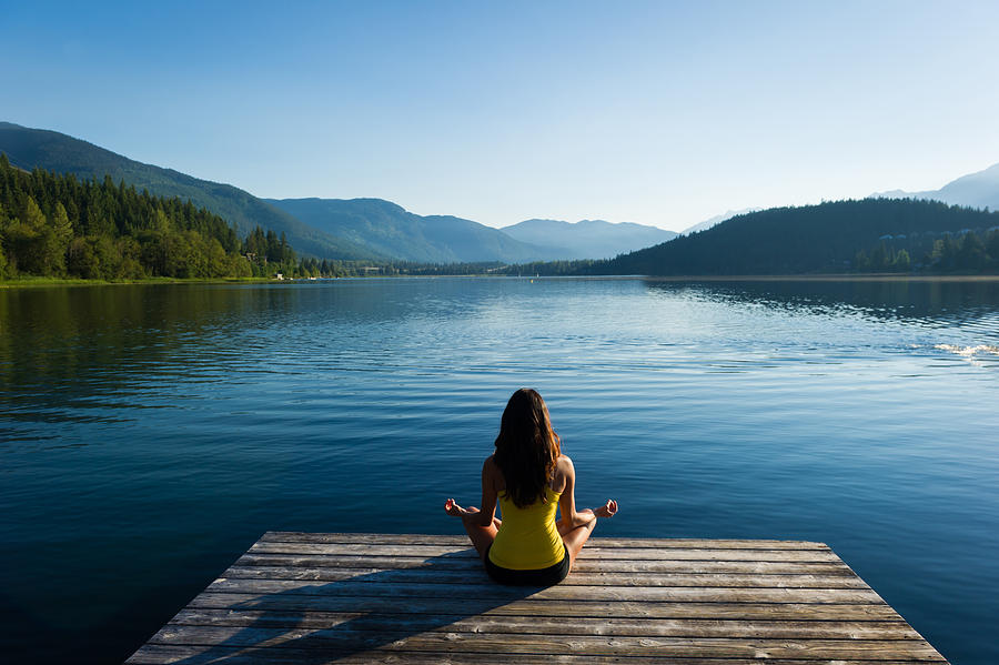 Easy Pose Tranquil Lakeside meditation at sunrise #2 Photograph by stockstudioX