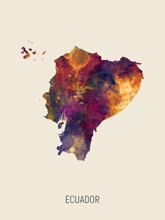 Ecuador Watercolor Map #2 Digital Art by Michael Tompsett