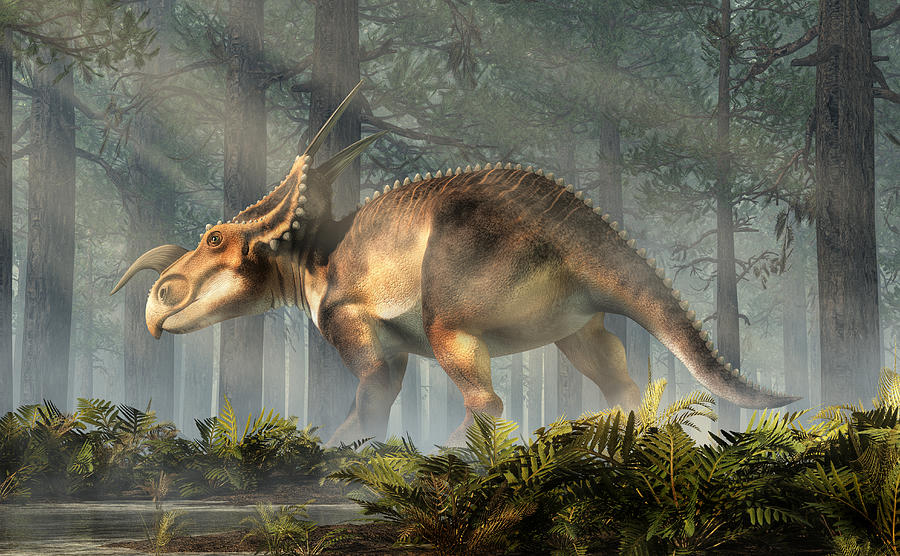 Prehistoric Digital Art - Einiosaurus in a Forest #2 by Daniel Eskridge