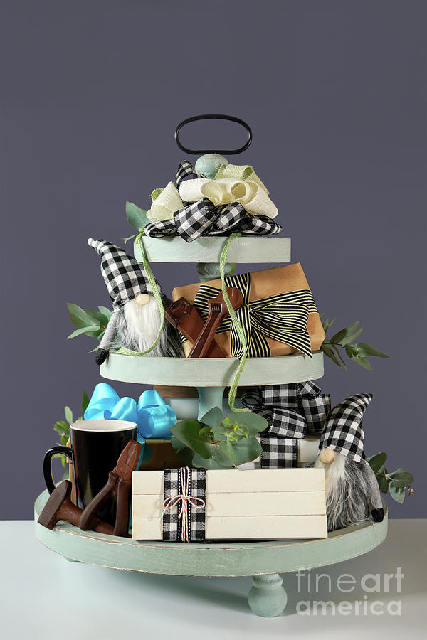 Fathers Day Farmhouse aesthetic three tiered tray decor. #2 Photograph by Milleflore Images