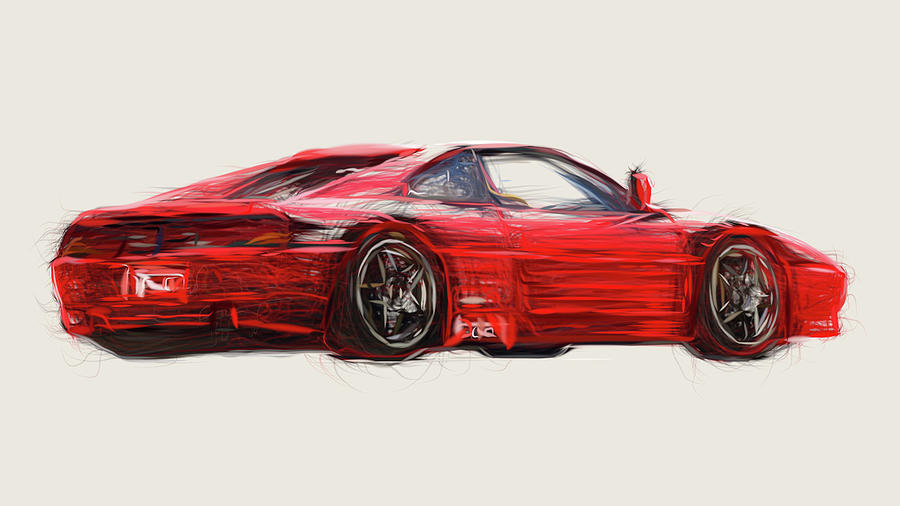 Ferrari 348 GT Competizione Car Drawing #2 Digital Art by CarsToon Concept