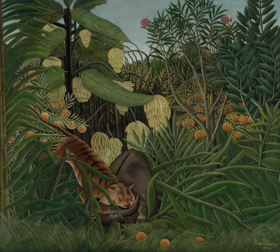 Henri Rousseau Painting - Fight between a Tiger and a Buffalo 1908 #3 by Henri Rousseau