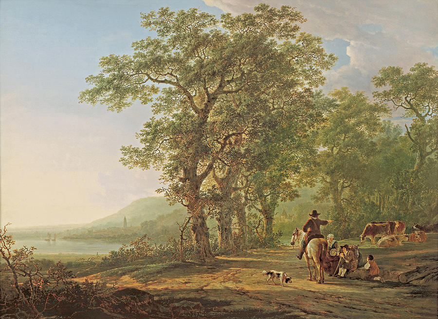 Figures in a forest landscape #3 Painting by Jacob van Strij