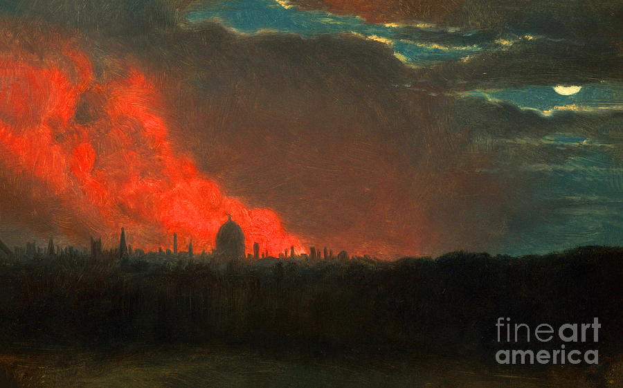 Fire in London, Seen from Hampstead #2 Painting by John Constable