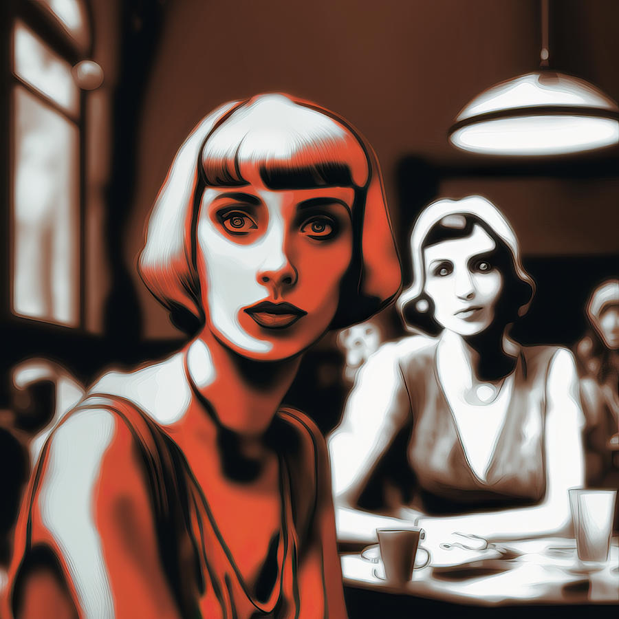Lamp Digital Art - 2 Flapper Girl in Cafe by My Head Cinema