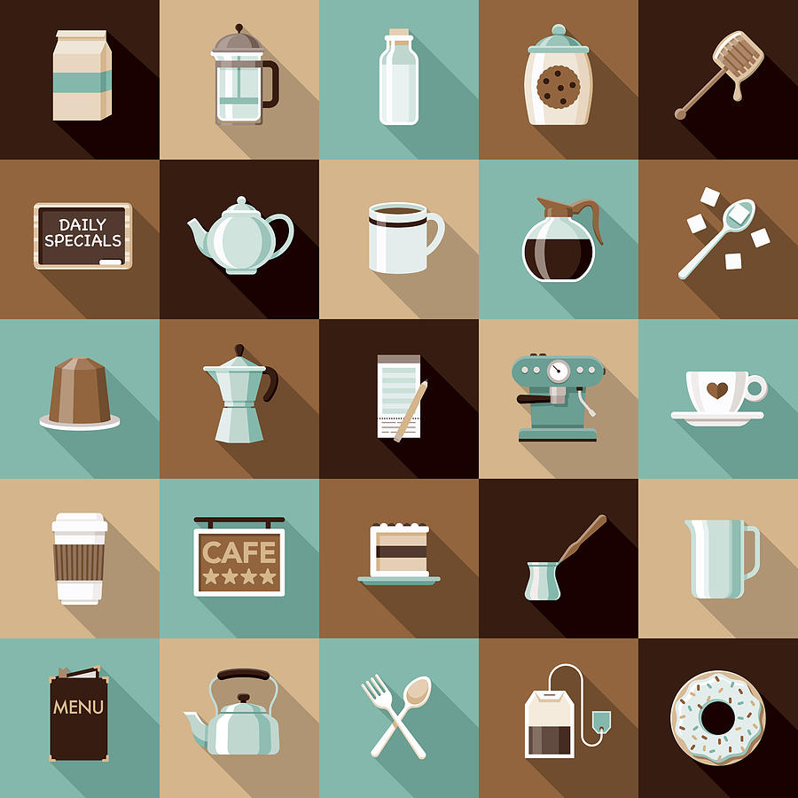 Flat Design Coffee & Tea Icon Set with Side Shadow #2 Drawing by Bortonia