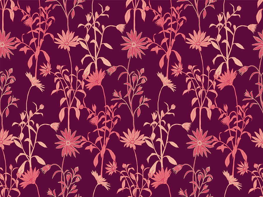 Floral Ornament Seamless Pattern Drawing