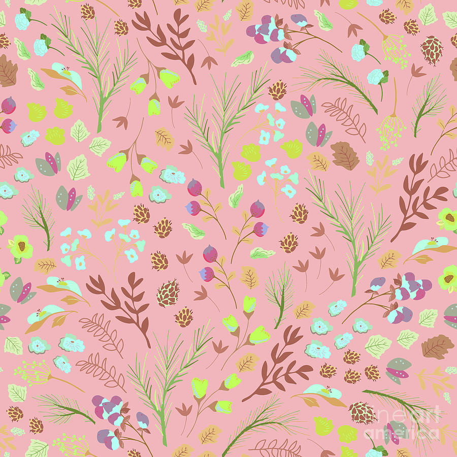 Flower And Twigs Pattern Mixed Media