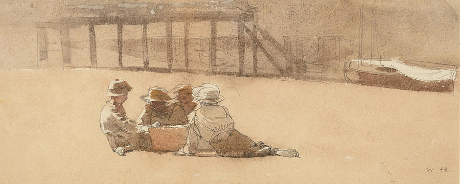 Four Boys on a Beach Drawing by Winslow Homer
