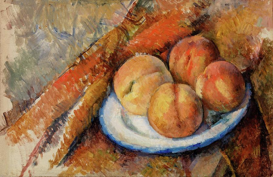 Four Peaches on a Plate #3 Painting by Paul Cezanne