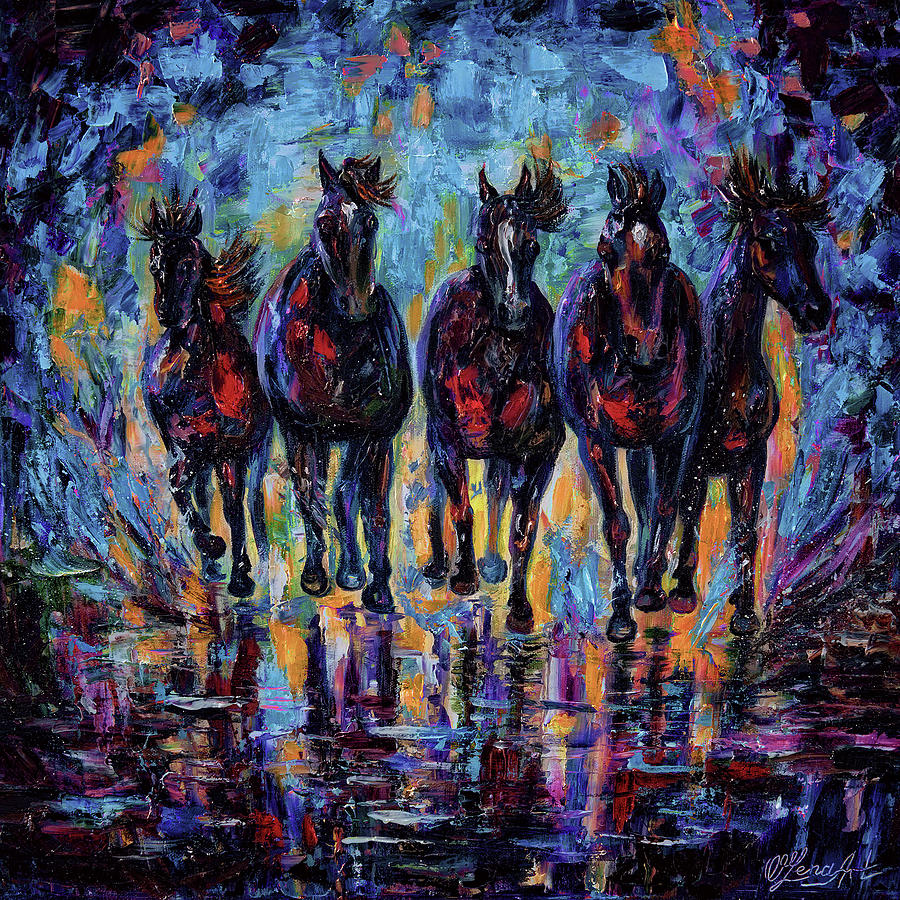 Free Roaming Wild Horses  #2 Painting by Lena Owens - OLena Art Vibrant Palette Knife and Graphic Design