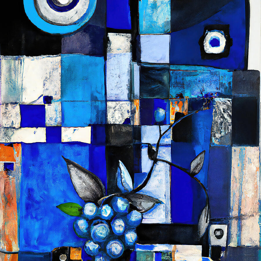 Blueberry Painting - Fresh Blueberries - Funky Fruit Abstract #2 by StellArt Studio