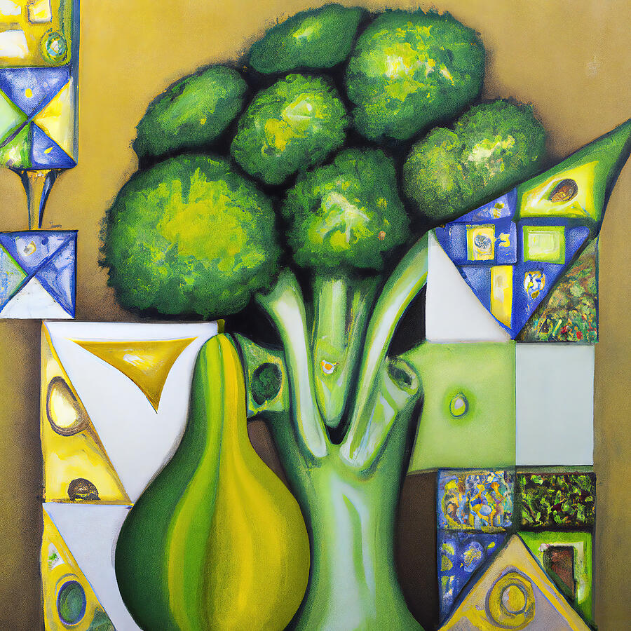 Broccoli Painting - Fresh Green Broccoli - Funky Colorful Vegetables Abstract #2 by StellArt Studio