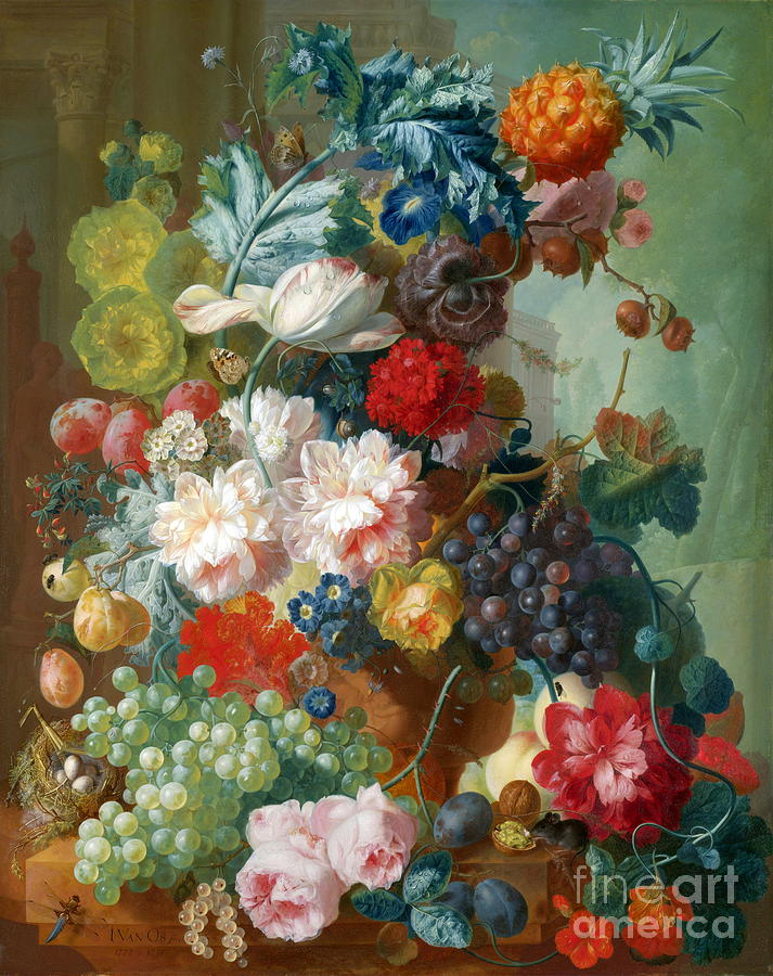 Fruit and Flowers in a Terracotta Vase #3 Painting by Jan van Os