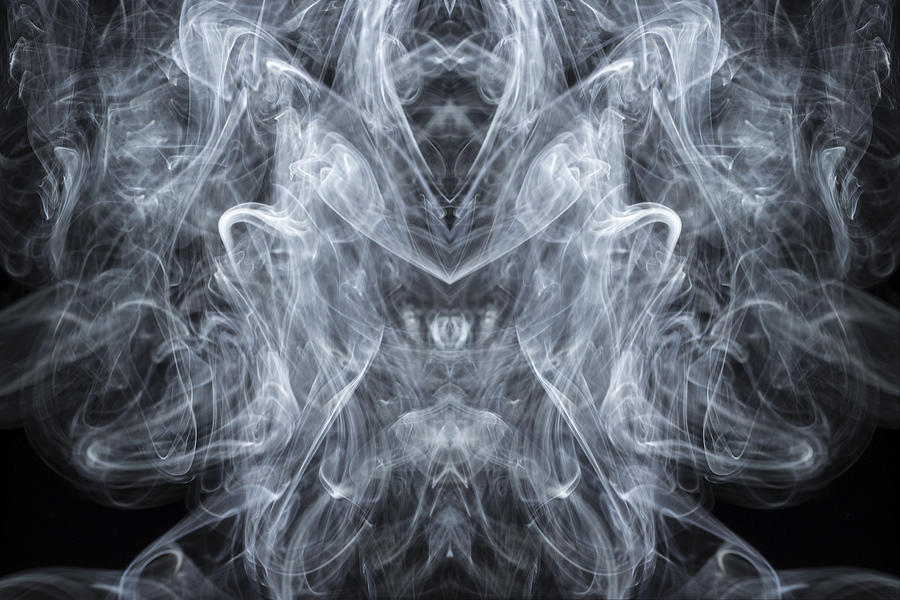 Full frame of forms and figures of smoke of color white in ascending movement  on a black background #2 Photograph by Jose A. Bernat Bacete