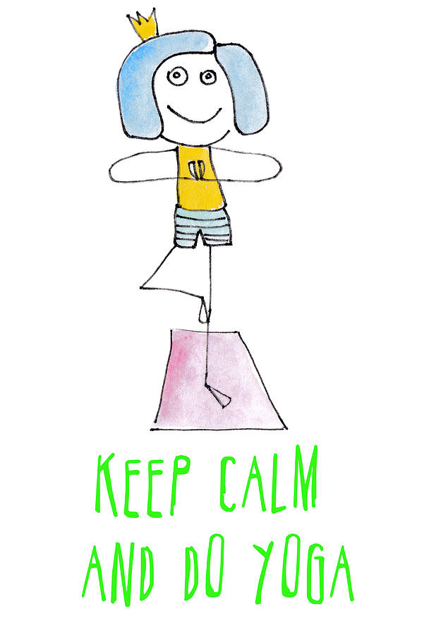 Funny drawing of a happy girl in the yoga position. Keep calm and do yoga  card. #4 Spiral Notebook by Elena Sysoeva - Pixels