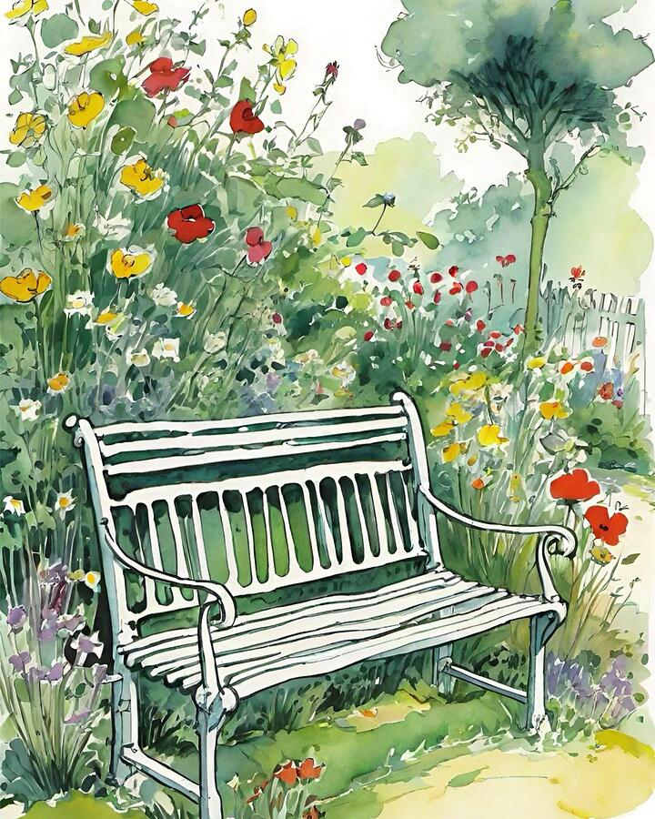 Garden Bench #2 Painting by Bonnie Bruno