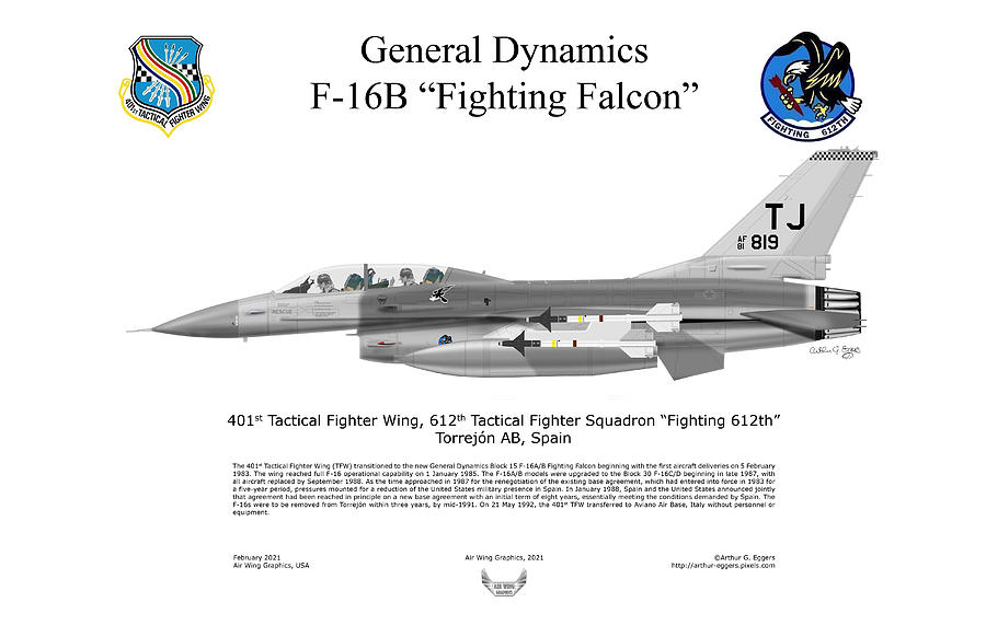 General Dynamics F-16B Fighting Falcon 612TFS #2 Digital Art by Arthur Eggers