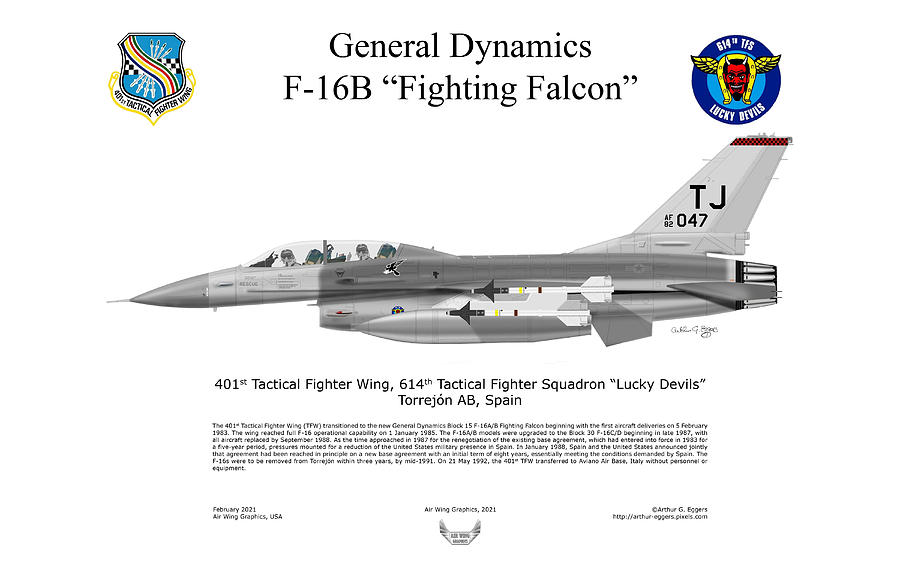 General Dynamics F-16B Fighting Falcon 614TFS #2 Digital Art by Arthur Eggers