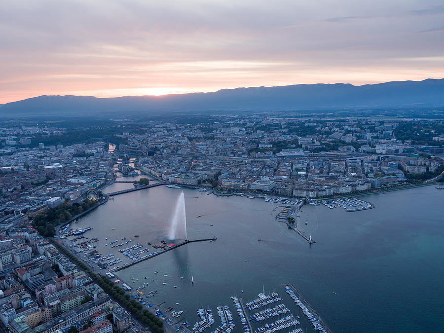 Geneva cityscape in sunset #2 Photograph by Xenotar