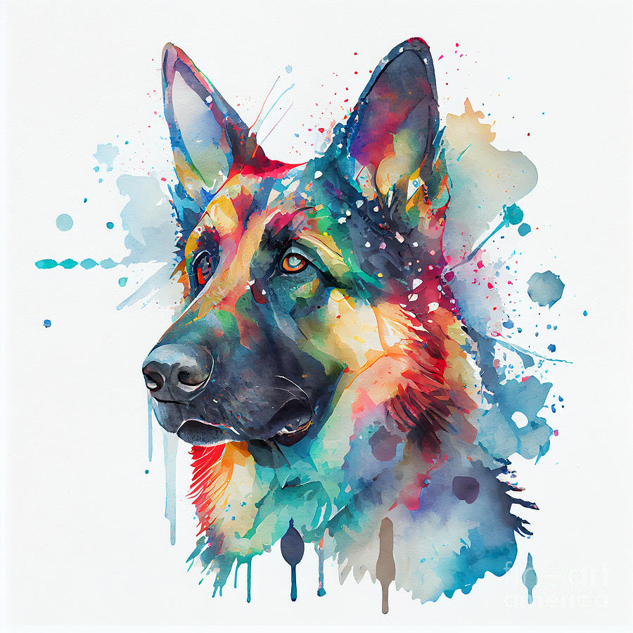 german shepherd in watercolor art colourful by Asar Studios Digital Art ...