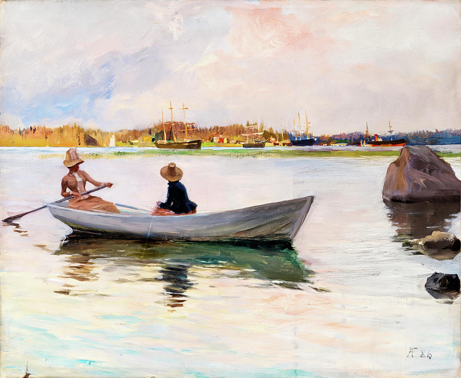 Girls in a rowing boat Painting by Albert Edelfelt - Pixels