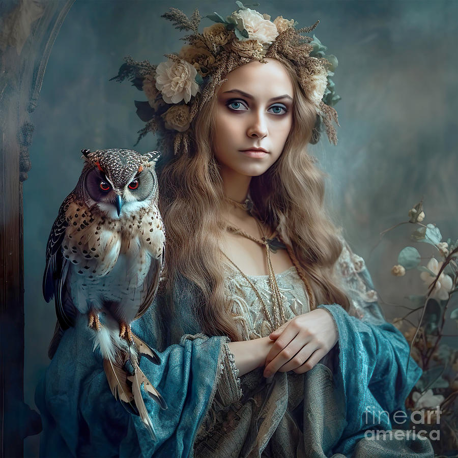 Owl Digital Art - glamour woman fantasy AI art 21 #2 by Mark Ashkenazi
