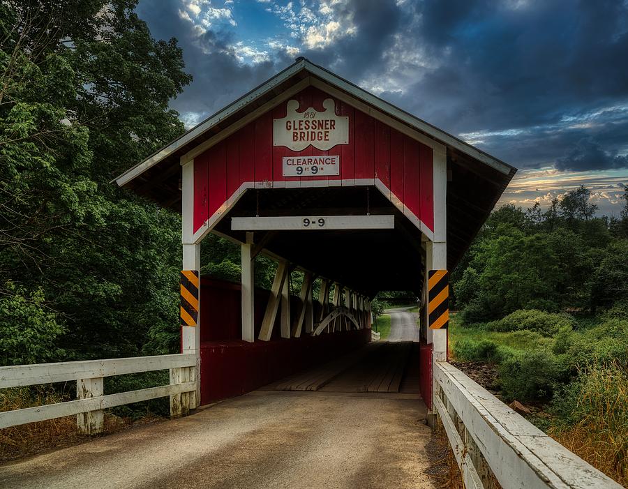 Nature Photograph - Glessner Covered Bridge At Dusk #2 by Mountain Dreams
