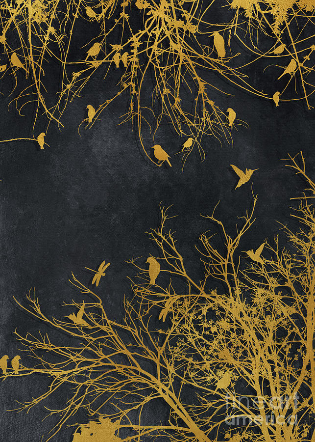 Gold And Black Floral #goldblack #floral #2 Digital Art by Justyna Jaszke JBJart
