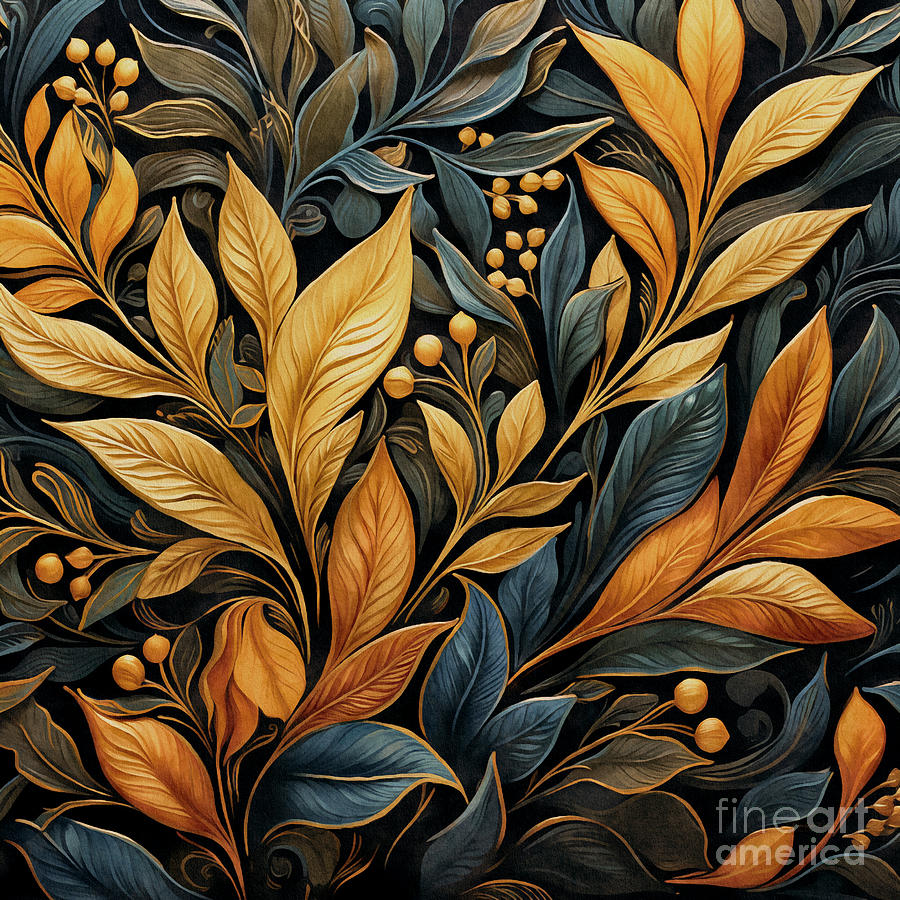 Golden  Leaves Pattern Painting by Maria Angelica Maira