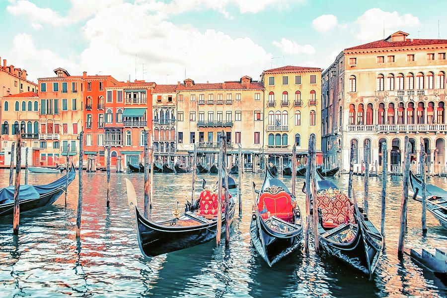 Architecture Photograph - Gondolas In The Grand Canal by Manjik Pictures