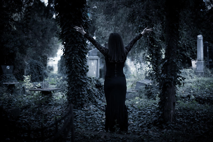 Goth girl in cemetery #2 Photograph by Urbazon