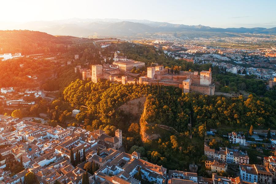 Granada Alhambra aerial view sunrise #2 Photograph by Songquan Deng