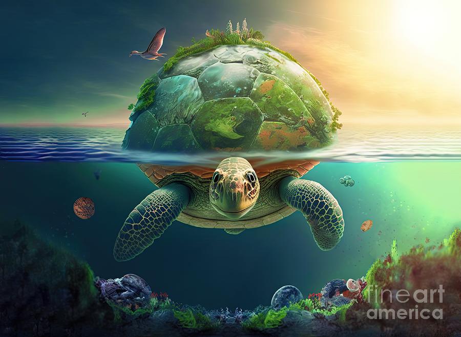 Green sea turtle in tropical island Digital Art by Benny Marty - Fine ...