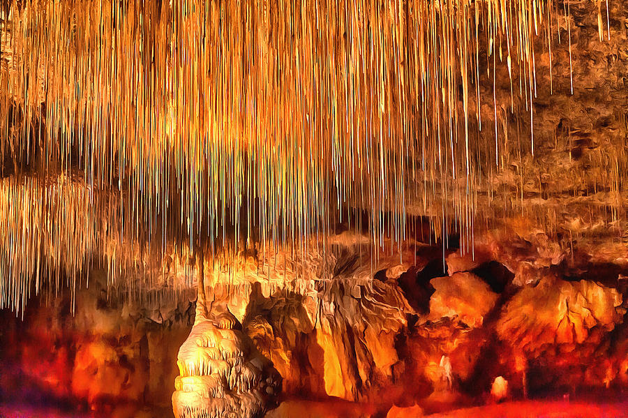 Grotte de Chorange with unique pointed stalactites #2 Digital Art by Gina Koch