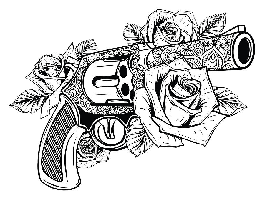 Guns And Rose Flowers Drawn In Tattoo Style Illustration Digital Art By Dean Zangirolami Fine Art America
